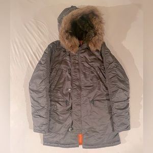 Alpha Industries Parka. N-3B Slim Fit. Replica Grey/Orange. NWT Never Worn!